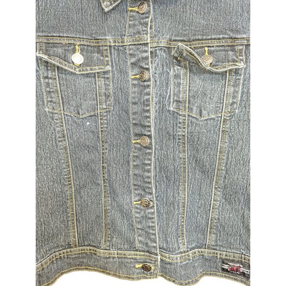 LiF World Standard Denim Jacket Womens L Stretch Blue Jean Button Up - Picture 3 of 8